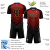 Custom Black Red-Old Gold Lines Sublimation Soccer Uniform Jersey