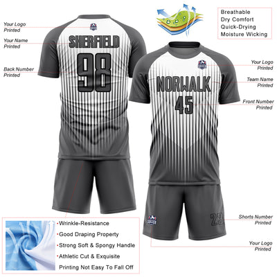 Custom Gray White-Black Lines Sublimation Soccer Uniform Jersey