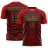 Custom Red Black-Old Gold Lines Sublimation Soccer Uniform Jersey