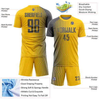 Custom Yellow Steel Gray Lines Sublimation Soccer Uniform Jersey