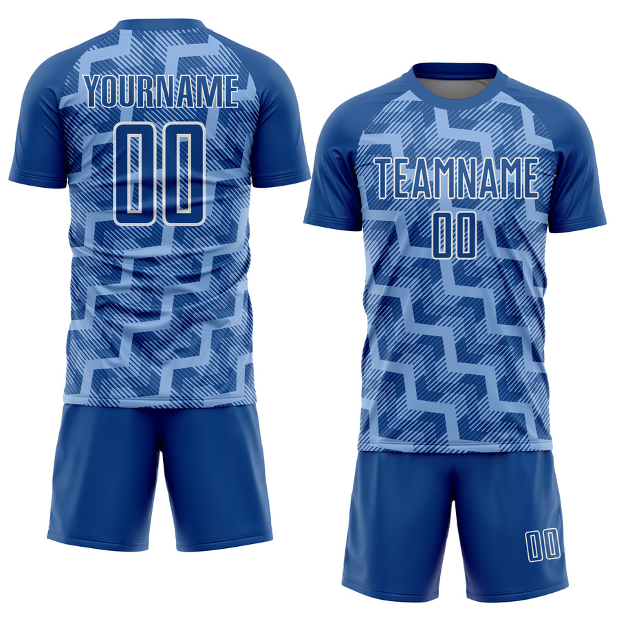 Custom Royal Light Blue-White Lines Sublimation Soccer Uniform Jersey