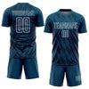 Custom Navy White Geometric Shapes Sublimation Soccer Uniform Jersey