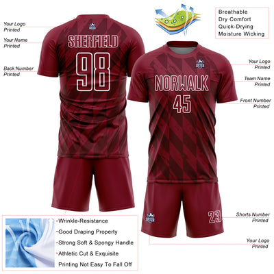 Custom Crimson White Geometric Shapes Sublimation Soccer Uniform Jersey