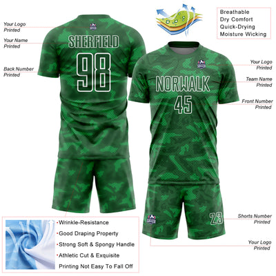 Custom Kelly Green White Geometric Shapes Sublimation Soccer Uniform Jersey