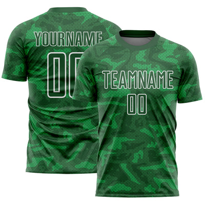 Custom Kelly Green White Geometric Shapes Sublimation Soccer Uniform Jersey