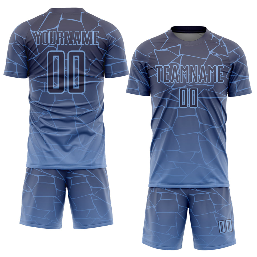 Custom Light Blue Gray Lines Sublimation Soccer Uniform Jersey
