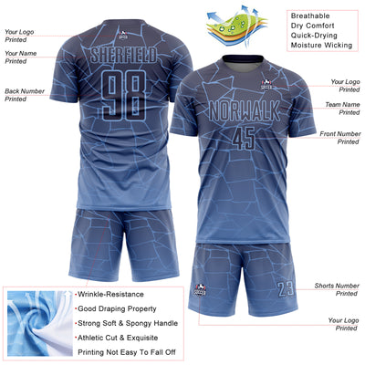 Custom Light Blue Gray Lines Sublimation Soccer Uniform Jersey