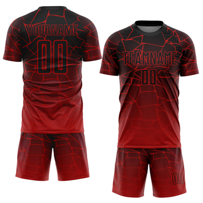 Custom Red Black Lines Sublimation Soccer Uniform Jersey