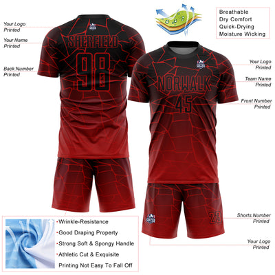 Custom Red Black Lines Sublimation Soccer Uniform Jersey