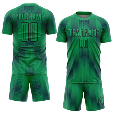 Custom Kelly Green Black Geometric Shapes Sublimation Soccer Uniform Jersey