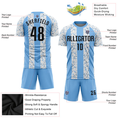 Custom Light Blue Black-White Sublimation Soccer Uniform Jersey