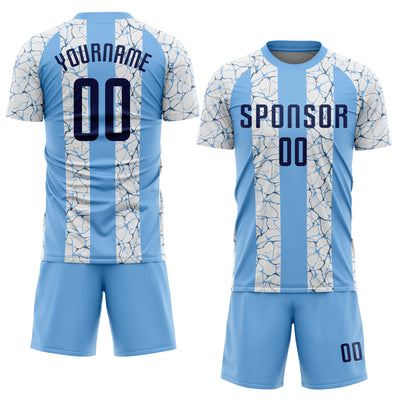 Custom Light Blue Navy-White Sublimation Soccer Uniform Jersey