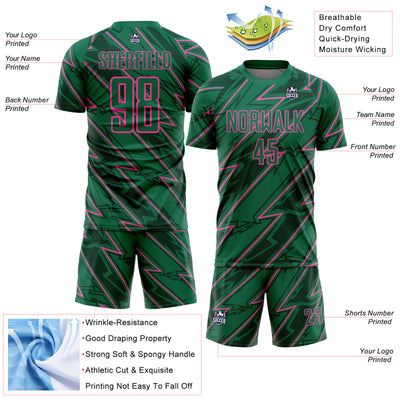 Custom Kelly Green Pink Lightning Sublimation Soccer Uniform Jersey