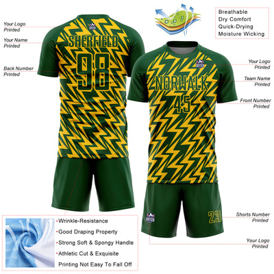 Custom Green Yellow Lightning Sublimation Soccer Uniform Jersey