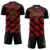 Custom Black Red-Old Gold Lines Sublimation Soccer Uniform Jersey