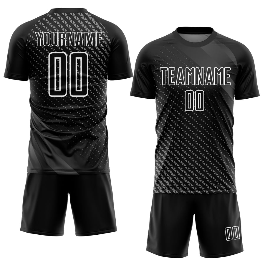 Custom Black White Geometric Shapes Sublimation Soccer Uniform Jersey