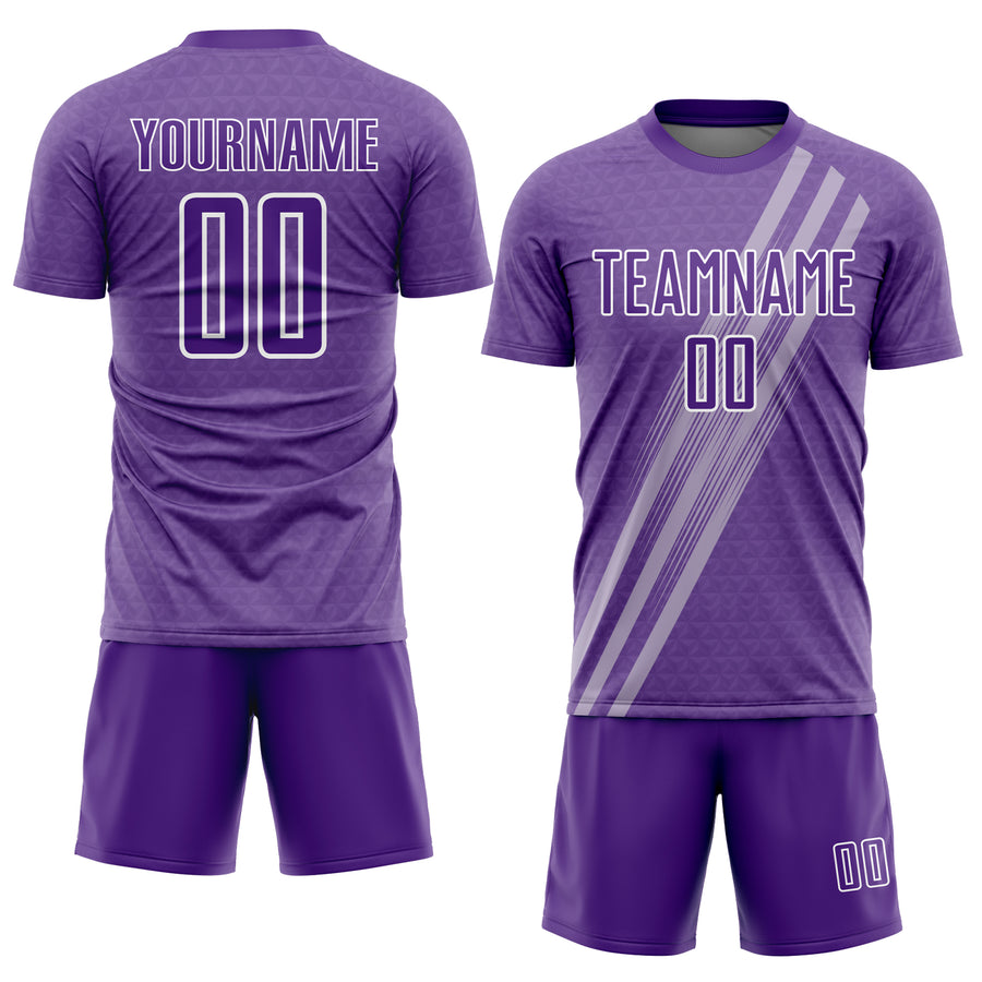 Custom Purple White Diagonal Lines Sublimation Soccer Uniform Jersey