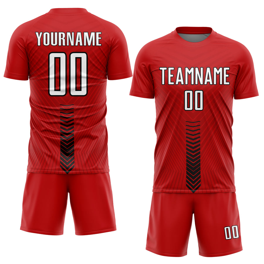 Custom Red White-Black Arrow Shapes Sublimation Soccer Uniform Jersey