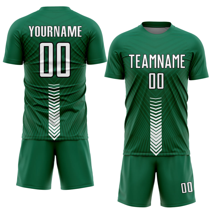 Custom Kelly Green White-Black Arrow Shapes Sublimation Soccer Uniform Jersey