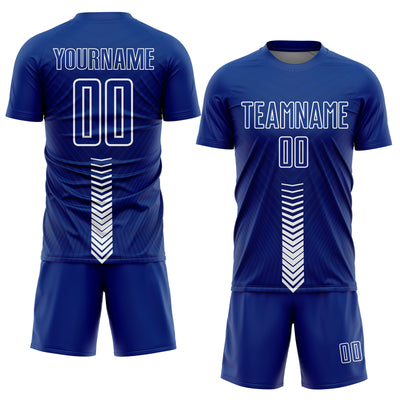 Custom Royal White Arrow Shapes Sublimation Soccer Uniform Jersey