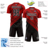 Custom Red Black-White Diagonal Lines Sublimation Soccer Uniform Jersey