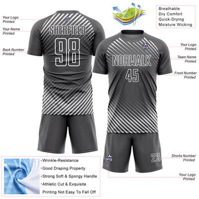 Custom Steel Gray White Diagonal Lines Sublimation Soccer Uniform Jersey