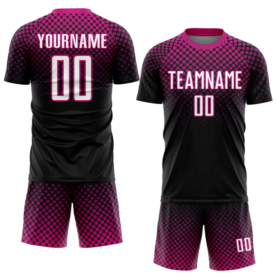 Custom Black White-Deep Pink Halftone Dots Sublimation Soccer Uniform Jersey