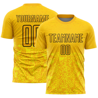 Custom Gold Black Geometric Shapes Sublimation Soccer Uniform Jersey