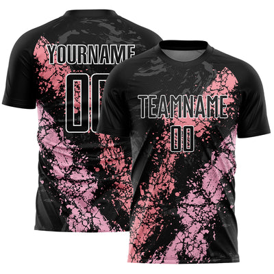 Custom Black Light Pink-Medium Pink Dripping Splatter Art Sublimation Soccer Uniform Jersey