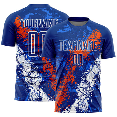 Custom Royal Orange-White Dripping Splatter Art Sublimation Soccer Uniform Jersey