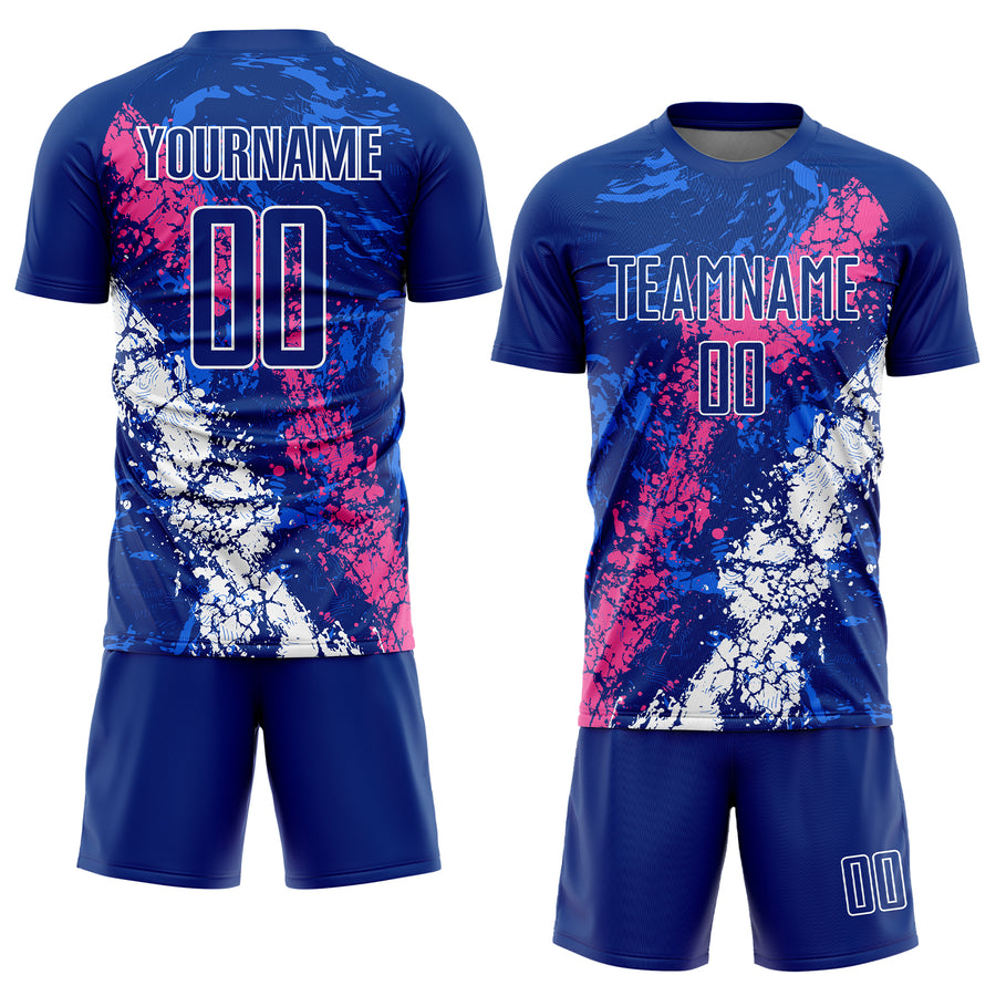 Custom Royal Pink-White Dripping Splatter Art Sublimation Soccer Uniform Jersey