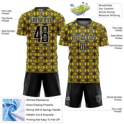 Custom Yellow Black-White Geometric Shapes Sublimation Soccer Uniform Jersey