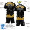 Custom Black Old Gold-White Abstract Fragment Art Sublimation Soccer Uniform Jersey