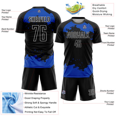 Custom Black Thunder Blue-White Abstract Fragment Art Sublimation Soccer Uniform Jersey