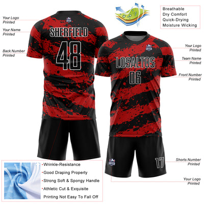 Custom Black Red-White Splash Sublimation Soccer Uniform Jersey