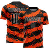 Custom Black Orange-White Splash Sublimation Soccer Uniform Jersey