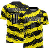 Custom Black Light Yellow-White Splash Sublimation Soccer Uniform Jersey