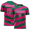 Custom Kelly Green Hot Pink-White Splash Sublimation Soccer Uniform Jersey