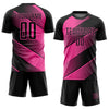 Custom Black Pink Line Sublimation Soccer Uniform Jersey