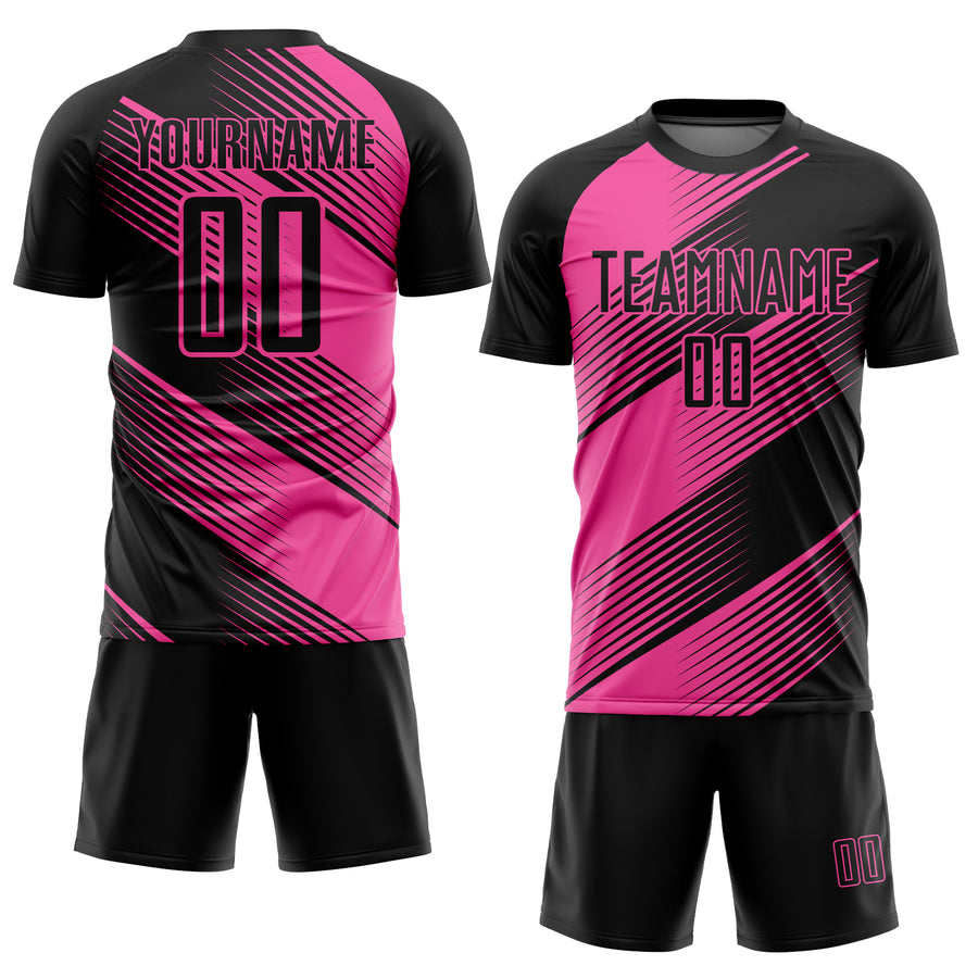 Custom Black Pink Line Sublimation Soccer Uniform Jersey