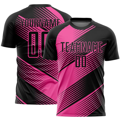 Custom Black Pink Line Sublimation Soccer Uniform Jersey