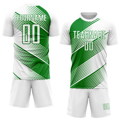 Custom White Grass Green Line Sublimation Soccer Uniform Jersey