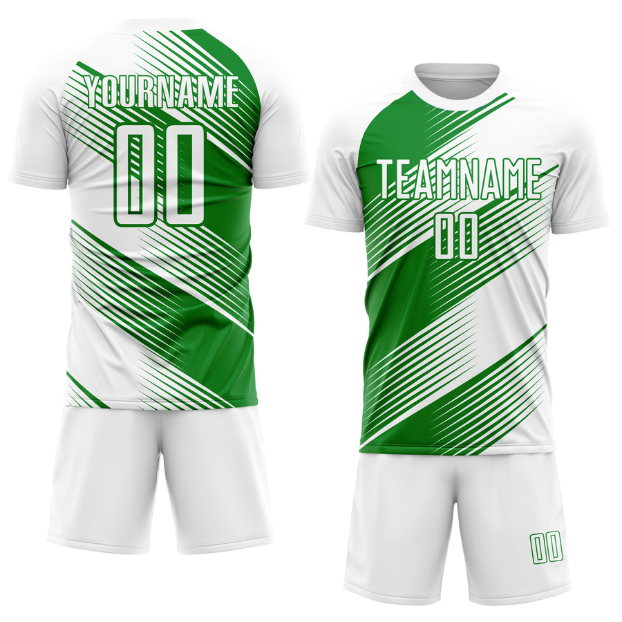 Custom White Grass Green Line Sublimation Soccer Uniform Jersey