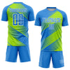 Custom Powder Blue Neon Green-White Line Sublimation Soccer Uniform Jersey