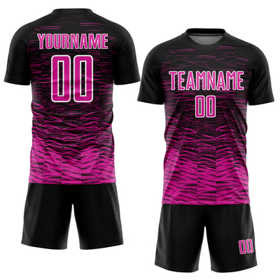 Custom Black Deep Pink-White Line Sublimation Soccer Uniform Jersey