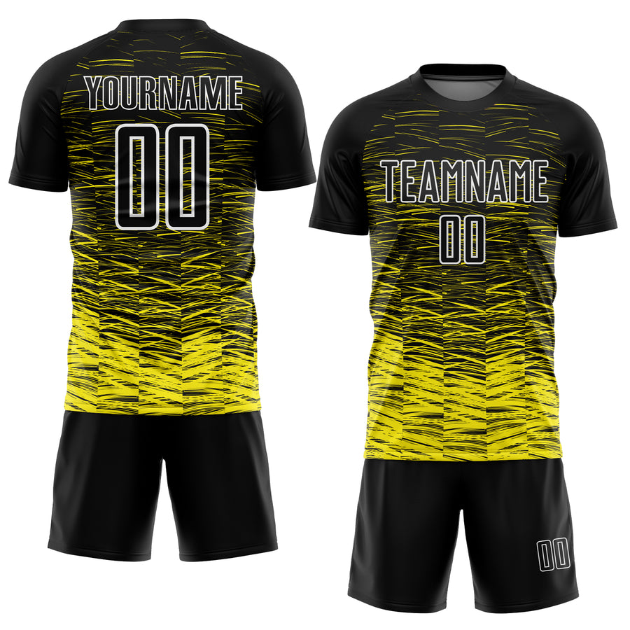 Custom Black Light Yellow-White Line Sublimation Soccer Uniform Jersey