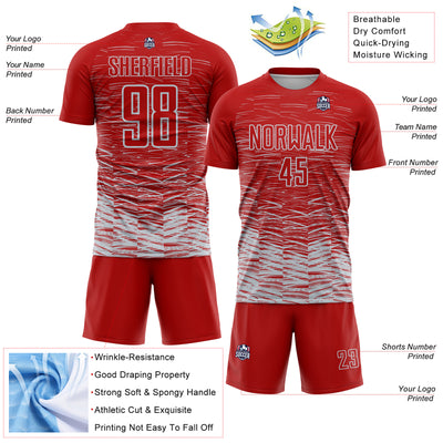 Custom Red Silver-White Line Sublimation Soccer Uniform Jersey