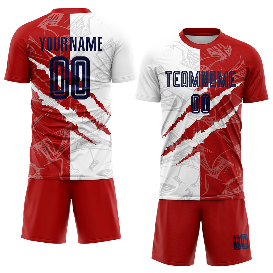 Custom Graffiti Pattern Navy-Red USA Scratch Sublimation Soccer Uniform Jersey