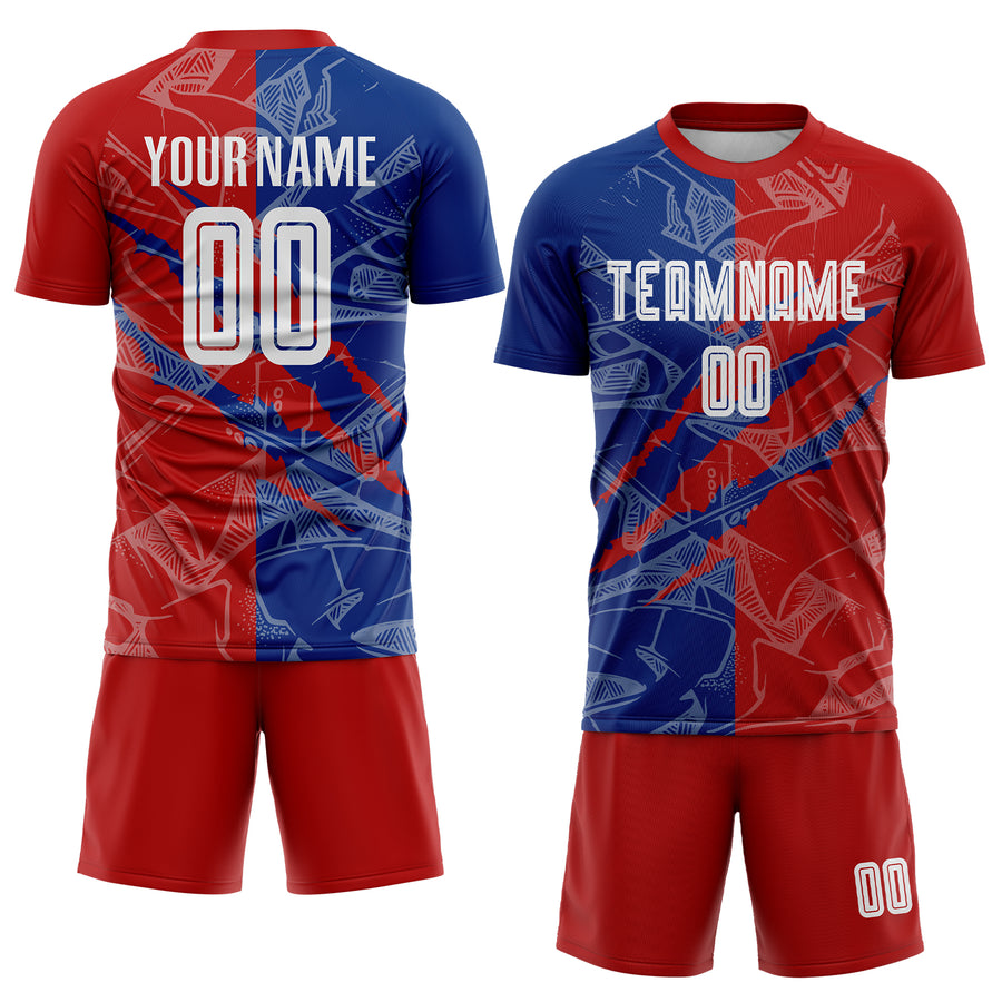 Custom Graffiti Pattern Red-Royal USA Scratch Sublimation Soccer Uniform Jersey