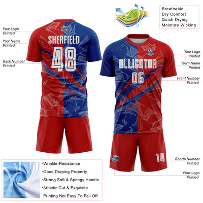 Custom Graffiti Pattern Red-Royal USA Scratch Sublimation Soccer Uniform Jersey